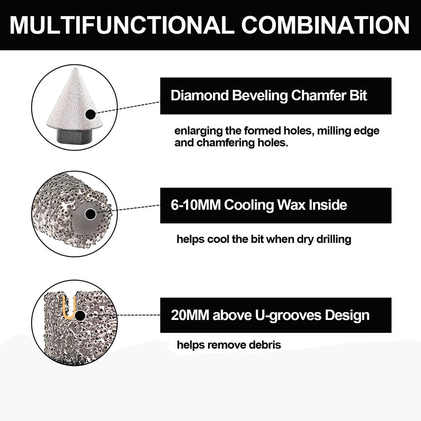 Diamond Core Drill Bits Set 10pcs (6/6/8/10/20/25/35/50mm Tile Hole Saw Bit Kit+35mm Beveling Chamfer Bit+5/8"-11 to Hex Adapter) for Porcelain Ceramic Tiles Marble Granite Brick Concrete Quartz Countertop Stone for Angle Grinder Tool diamond  holesaw