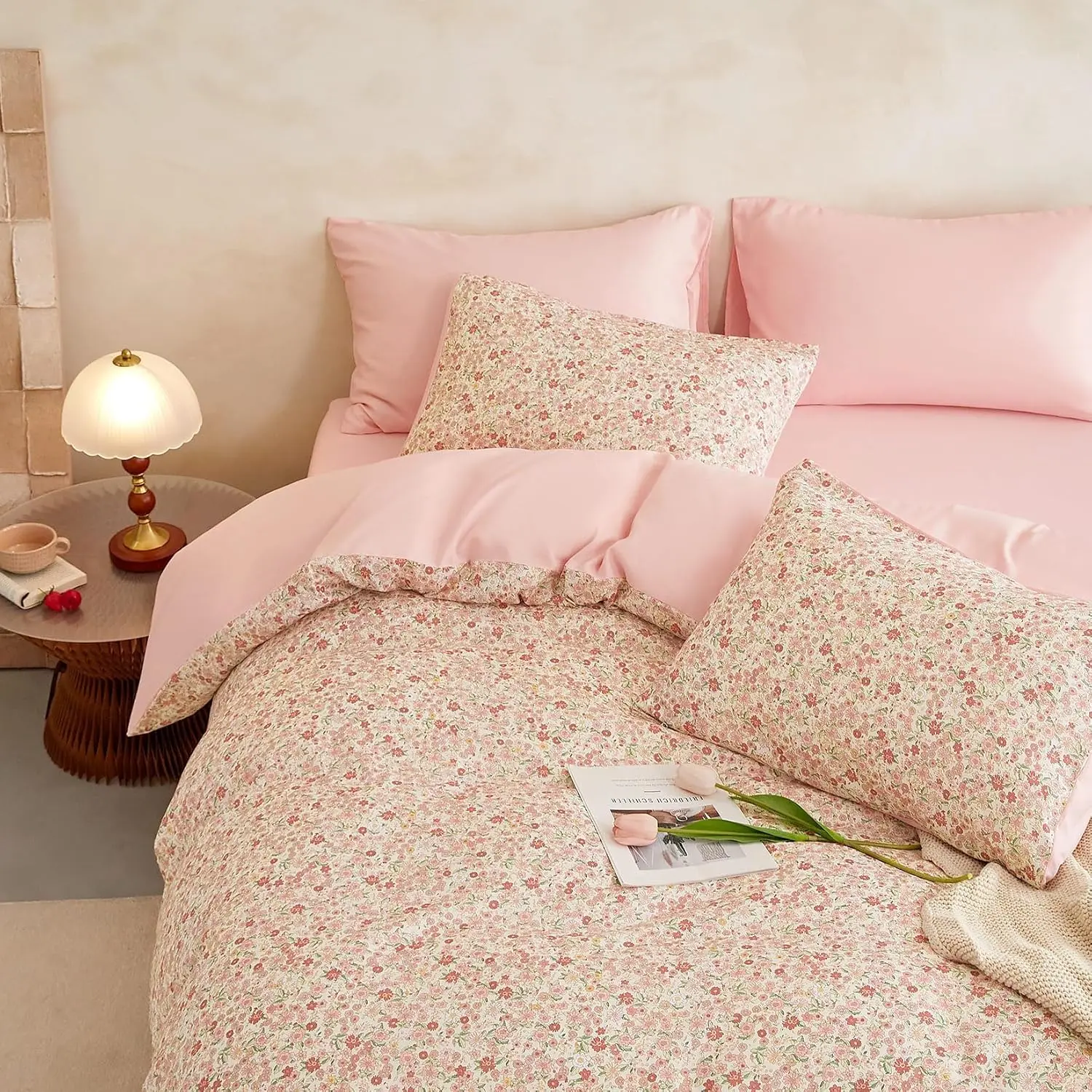 - Floral Comforter Set, Cute Vtage Flower Cottagecore Aesthetic for Women Teen Girls, Soft Lightweight Dorm Beddg, 3 count, Cream Pk, Full Size