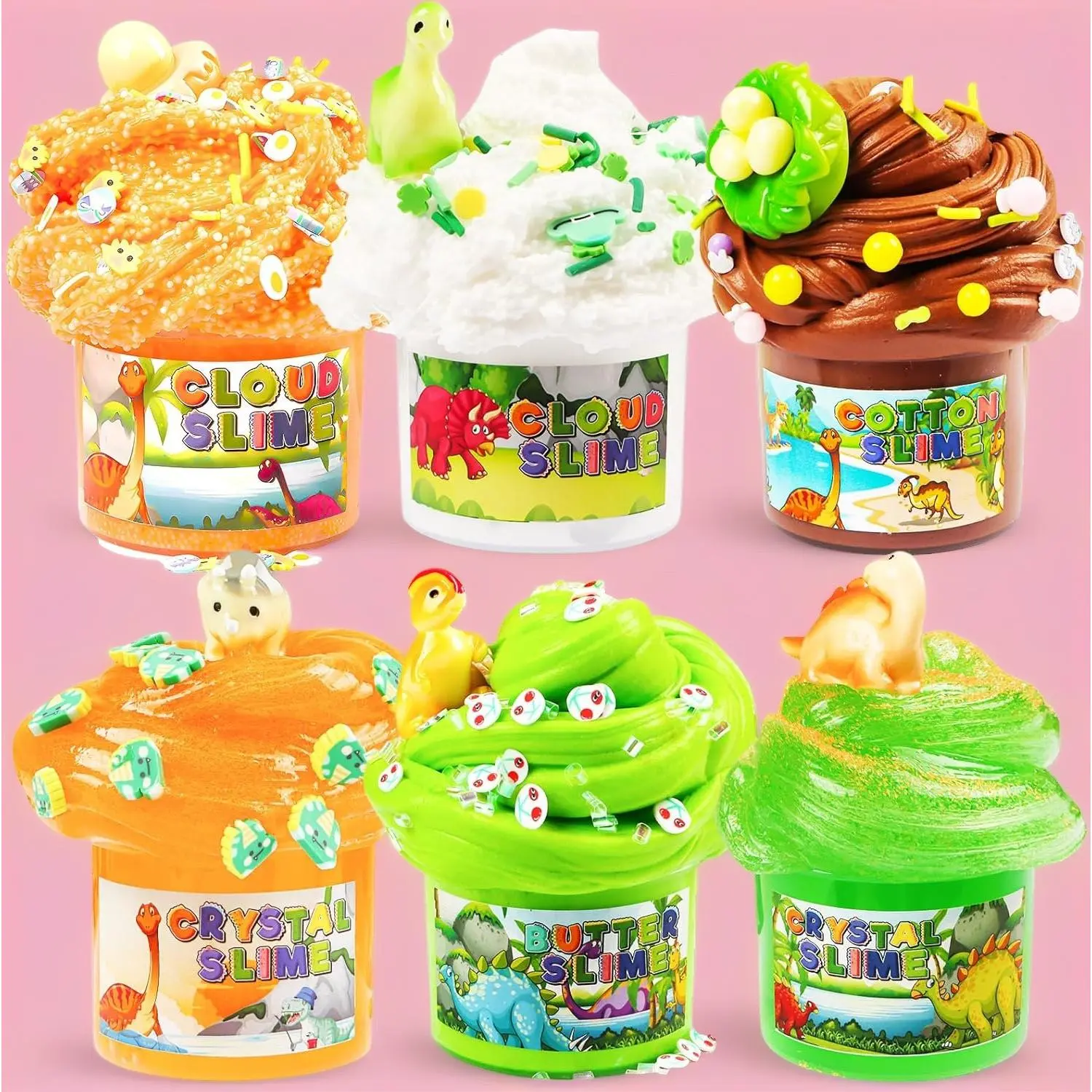 Dinosaur Slime Kit 6-Pack – Cloud Butter & Clear Sensory Slimes for Kids 8-12, Fun Birthday & Holiday Gifts, Party Favors & Goodie Bag Fillers