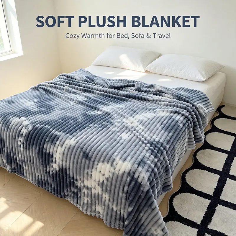 Luxury Striped Tie Dye Plush Blanket, Skin-Friendly Comfort Throw Cover, Ideal for Night Sleep, Afternoon Rest, Leisure Time and Indoor Daily Lounging