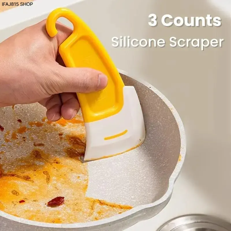 3 Pack Heat Resistant Silicone Scraper Set, Multi-Purpose Non Stick Kitchen & Baking Spatula Tools, Durable Food Grade Rubber Scrapers for Mixing, Cleaning, Cooking & Oil Removal, Also Works as 3D Printer Cleaning Scraper for Workshop & DIY Use