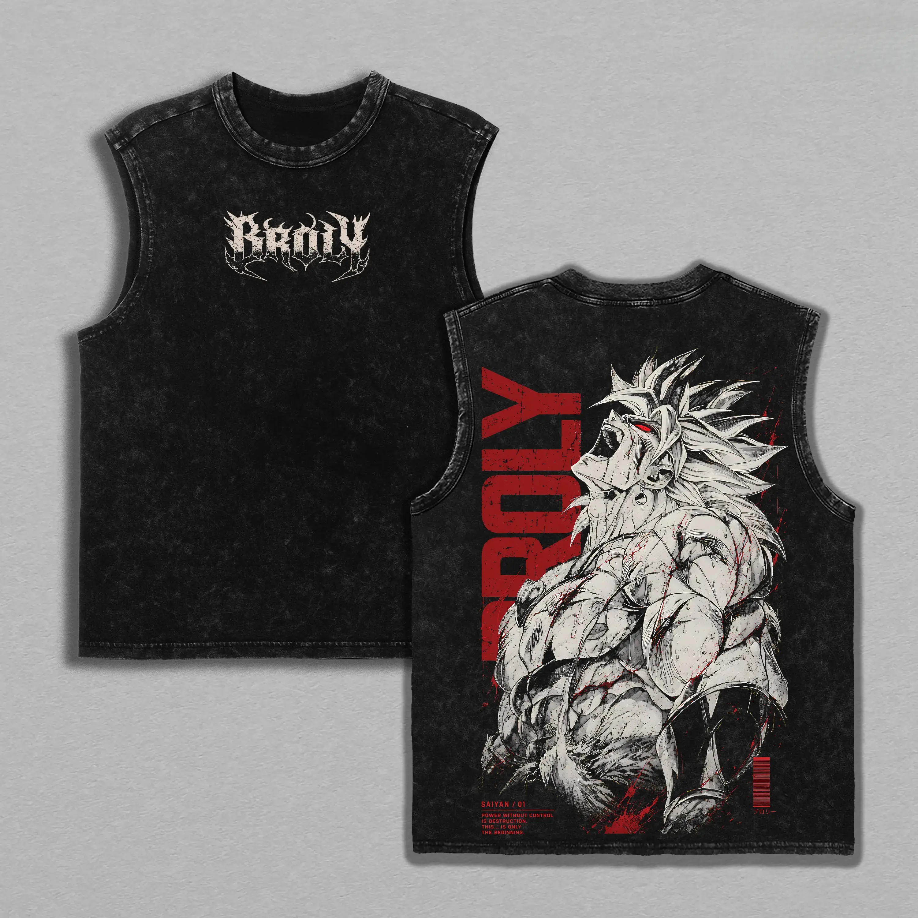 [Tank Top] Broly DBZ Washed Tank Top – SuperSaiyan Berserker Anime Graphic Double Printed Menswear Heavy Cotton Unisex  Vintage Battle Beast Edition,  Gym Edition  Version oversized streetwear tee casual summer student shirt breathable