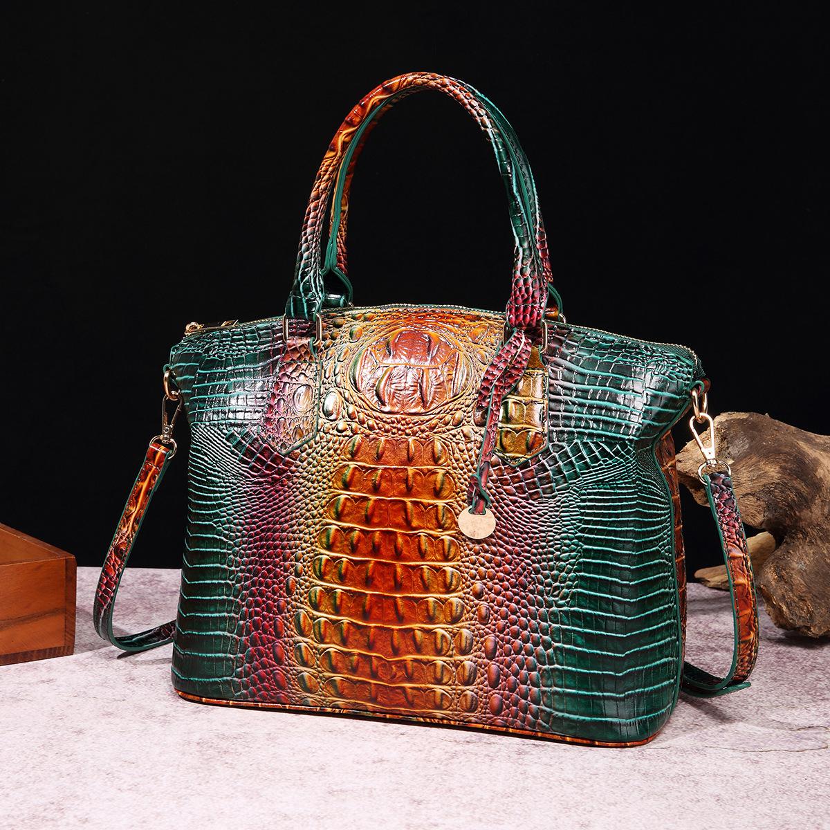 Handheld Crossbody Vintage Women's Bag with Multi-color Crocodile Pattern Brahmin