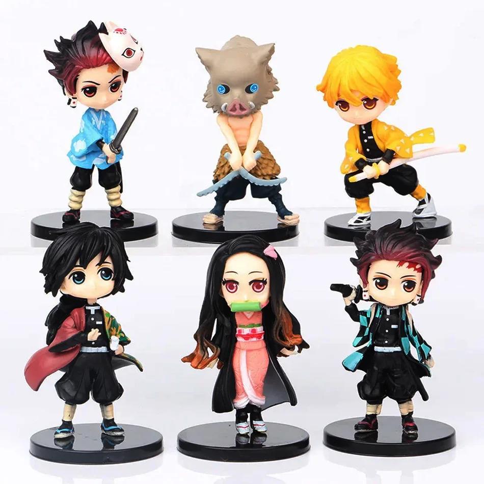 Anime Demon Slayer Figure 6Pcs Set 7cm Kamado Tanjirou Kamado Nezuko Mini Cute Edition Pvc Model Toy Kids Gift Desktop Ornament