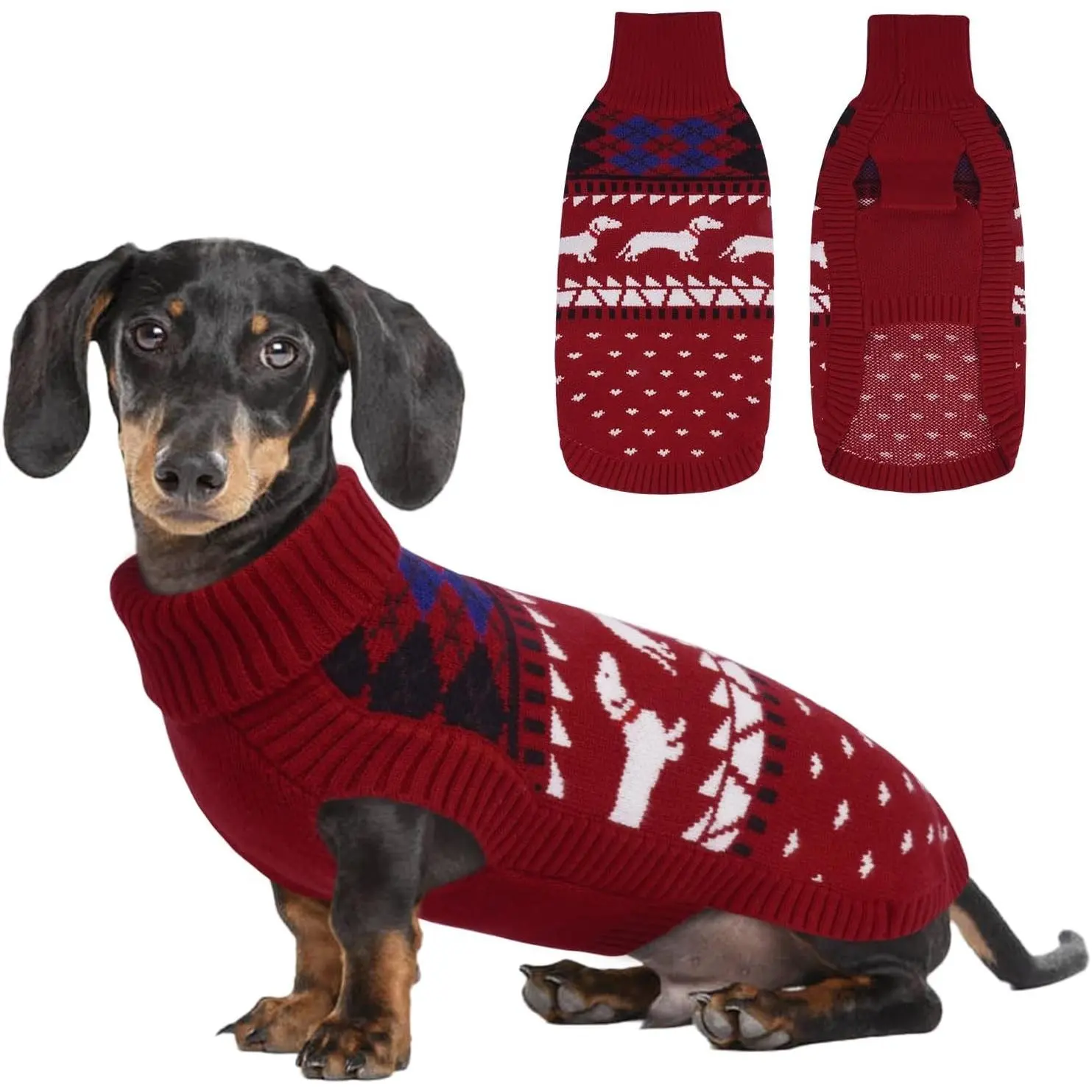 Dachshund Sweater Turtleneck Dog Sweaters for Small Dogs (XS-XL) | Pullover Knitted Dog Coat,Cold Weather Dachshund Clothes, Fall/Winter Cozy Outfit for Wiener Dogs,Stretchy Knitwear,S,Red