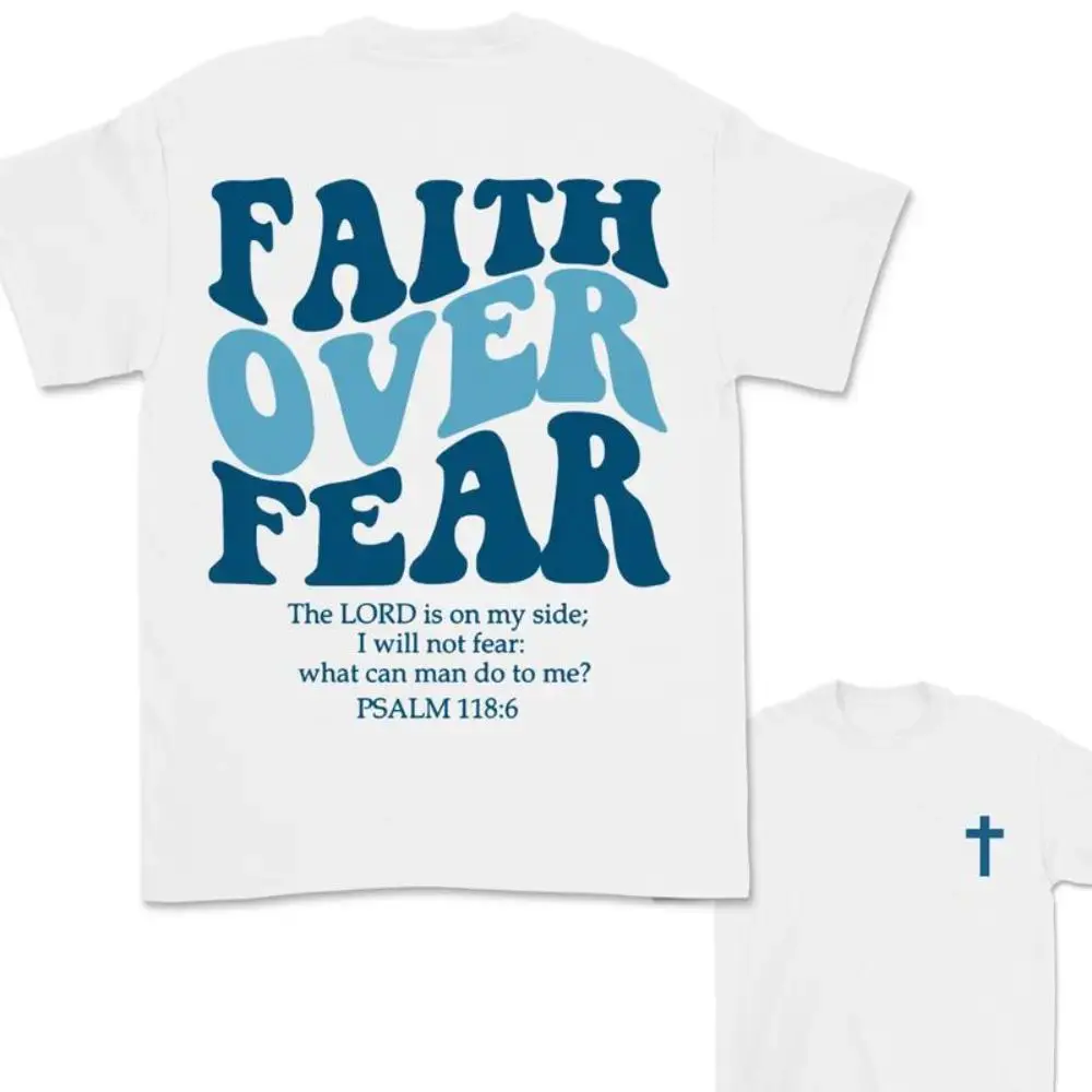 Faith Over Fear Pullover Hoodie, Casual Christian Graphic Sweatshirt with Inspirational Jesus Bible Quote, Unisex Fit in Standard Sizes up to 3XL