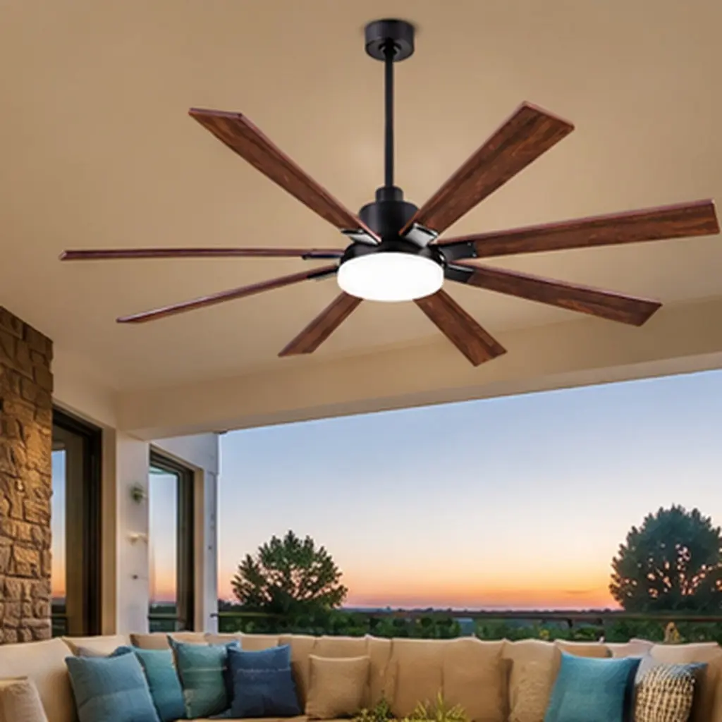 72-Inch Large DC Ceiling Fan with Light & Remote, Smart Warp-Resistant 8 Plywood Blades, Damp-Rated Indoor/Outdoor, Quiet Reversible Motor, 6 Speeds, Stepless Dimmable 3CCT LED, for Large Spaces, Black+Red Options