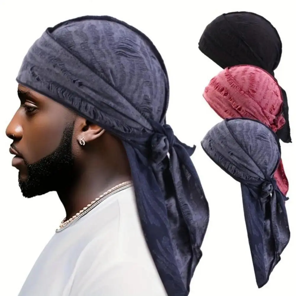Pirate Bandana 3-Pack, Unisex Vintage Ripped Polyester Headwrap with an Adjustable Tie for Halloween Cosplay Parties, Ripped Look, Retro, Plain, Tie-Up