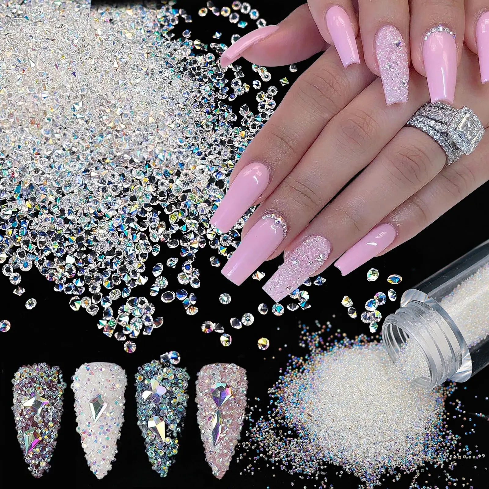 1440Pcs Pixie Nail Crystals Rhinestones-Micro Nail Beads  Mini Glass Dust Nail Jewels-Tiny Small Gems Stones Iridescent Shine-Charms Accessories For Nail Art Nail Decoration Supplies (Clear AB)