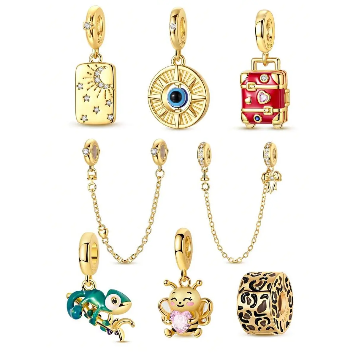 DIY Gold-Plated Evil Eye & Bee Theme Enamel Pendant Jewelry Making Supplies - Adjustable Chain, Valentine’s Day Gift for Necklaces & Bracelets