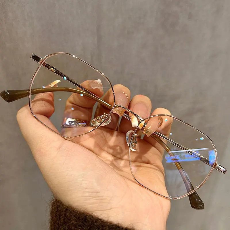 Women's Unisex Square Thin Profile Lightweight Metal Frame Eyeglasses, Custom Lens Optical Frames for Daily Office & Casual Wear