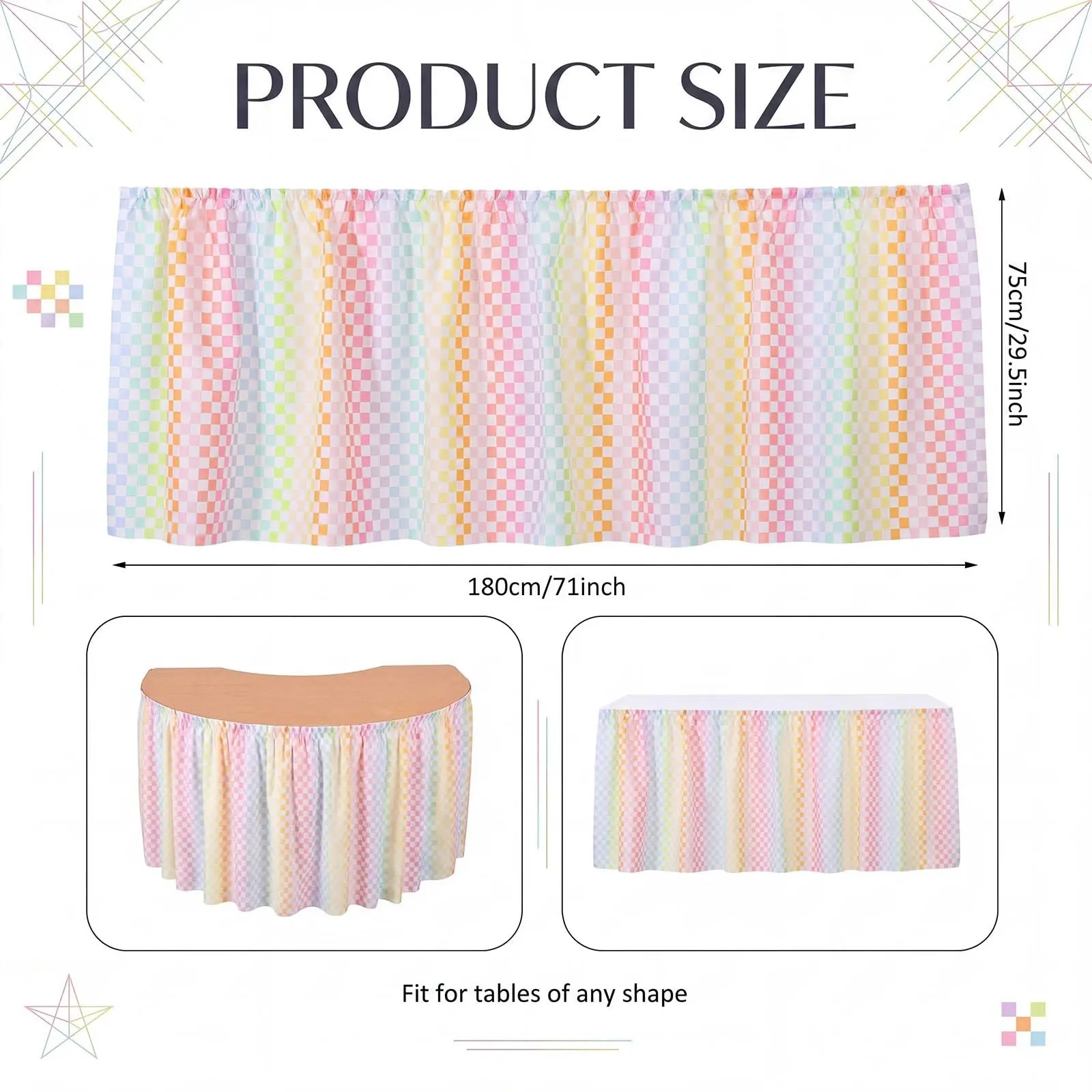 Teacher Desk Skirt 6 Feet Pastel Plaid Classroom Decor, Foldable Tablecloth for Kindergarten Office, Back-To-School Supplies, Home Decoration