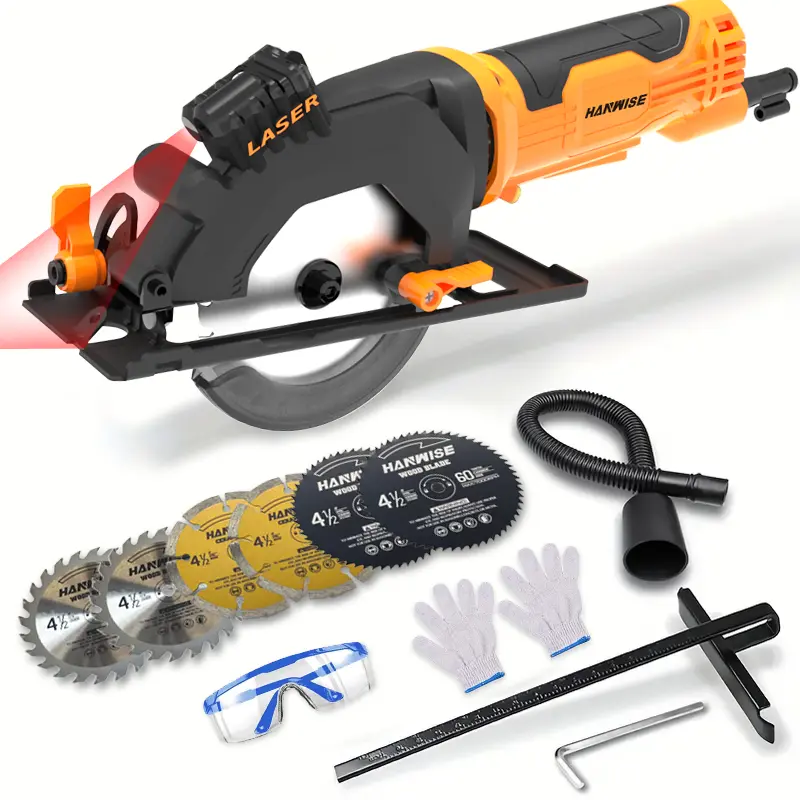 HANWISE Compact Corded Circular Saw with Laser Guide electric circular saw with 6 blades, suitable for DIY and wood cutting