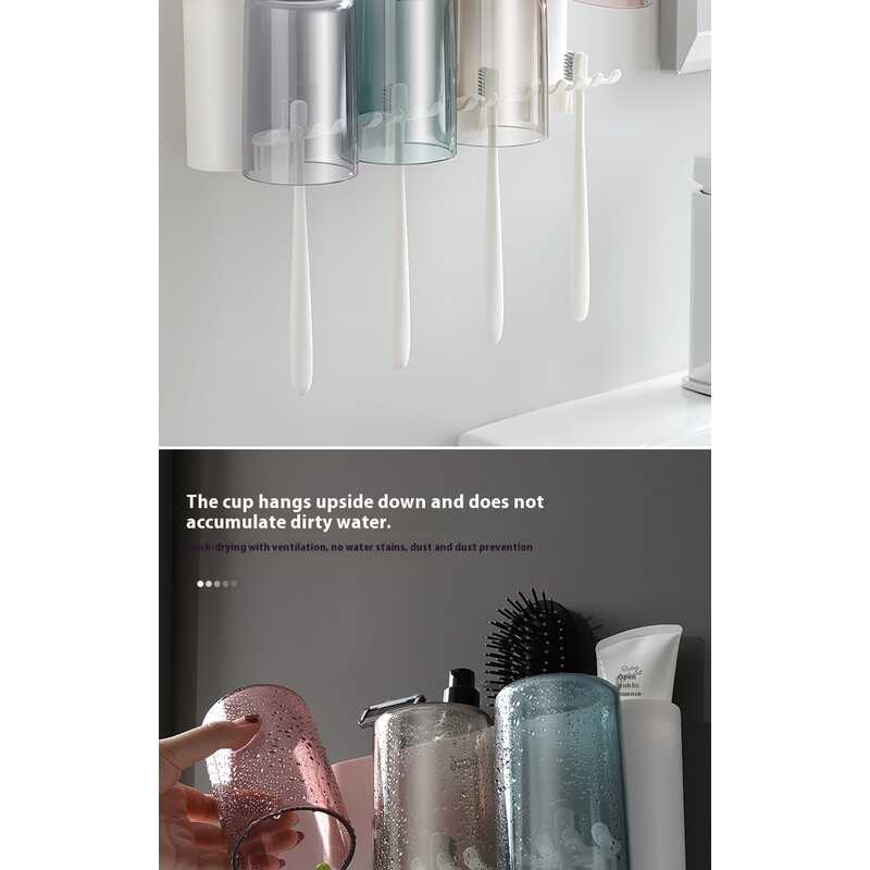 Ecoco Creative Toothbrush Storage Rack Non Perforated Mouthwash Cup Wall Mounted Toilet Automatic Toothpaste Squeezer
