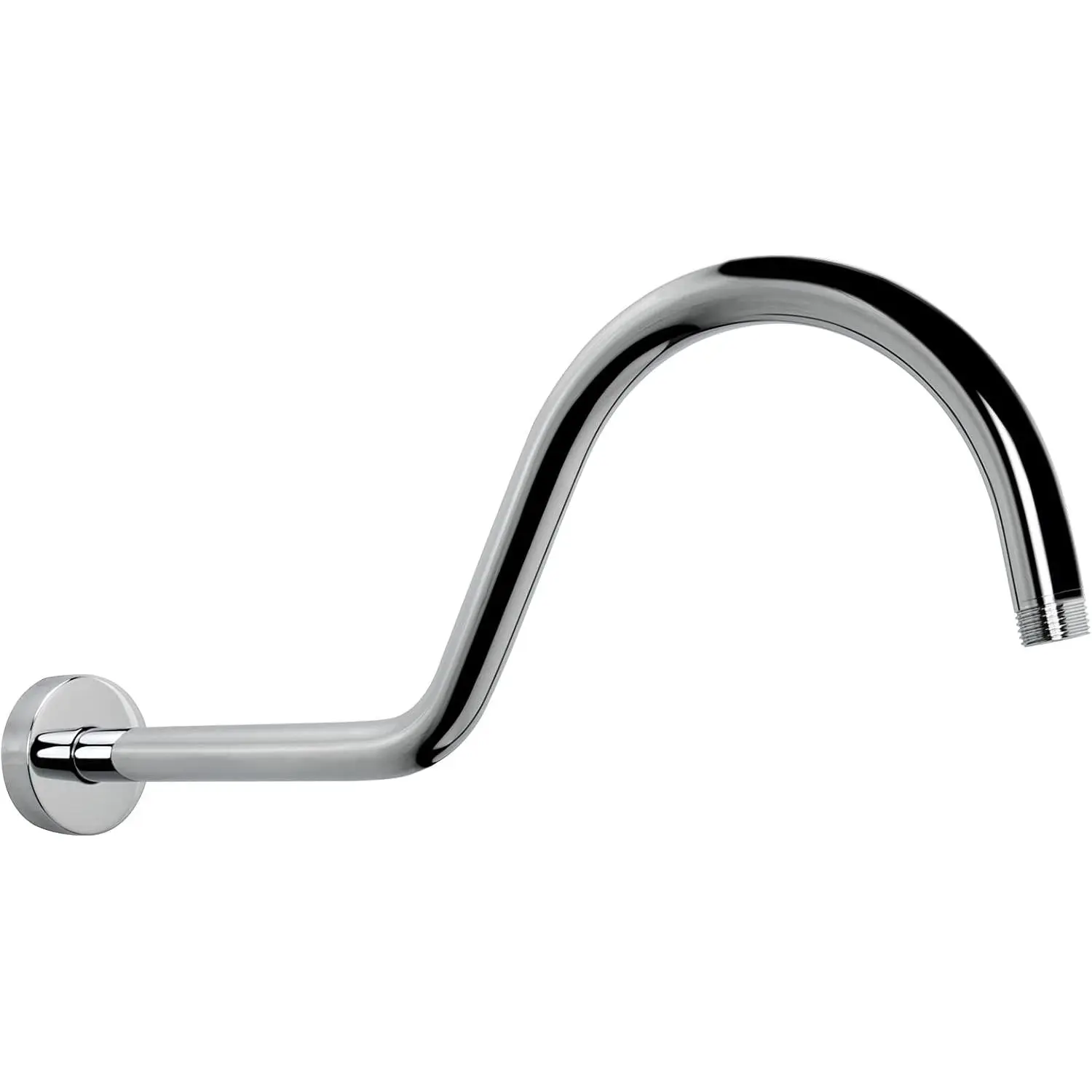 Shower Extension Arm with Flange - S Shaped High Arc Gooseneck Long Shower Extender Pipe,  for Rainfall Shower  - Bathroom Accessory,16 Inch (Chrome Finish)