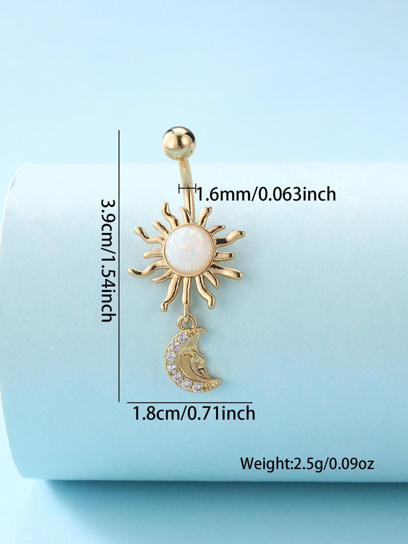 Fashion Sunflower & Moon Design Belly Button Ring, Stainless Steel Navel Piercing Body Jewelry for Women & Girls,  Body Jewelry for Party, Daily Clothing Decor
