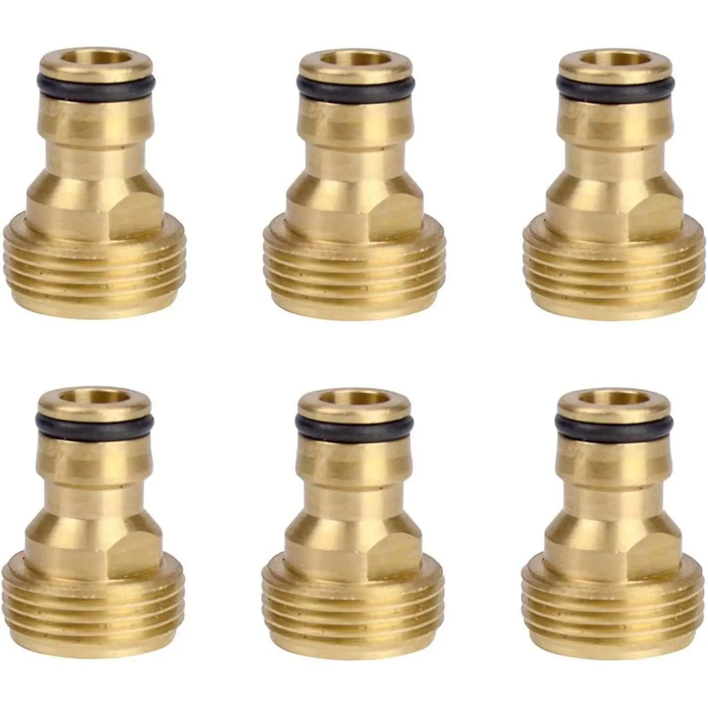 6 count Brass Male Thread Garden Hose Nozzle Quick Connect Adapter | 3/4 Inch GHT Solid Brass Hose Connector Fitting for Garden Water Hose, Sprinkler and Irrigation Accessories