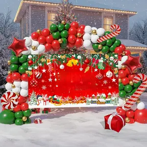 Christmas Balloon Arch Kit - 162PCS Festive Party Decorations with Red, Green, Gold, White & Candy Cane Balloons and Large Backdrop Banner for Xmas Home Supplies