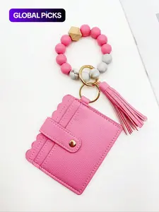 Fashion Beaded Decor Pu Leather Keychain, Tassel Decorated Wrist Strap Keychain, Casual Jewelry for Women & Girls, Keychain Wristlet