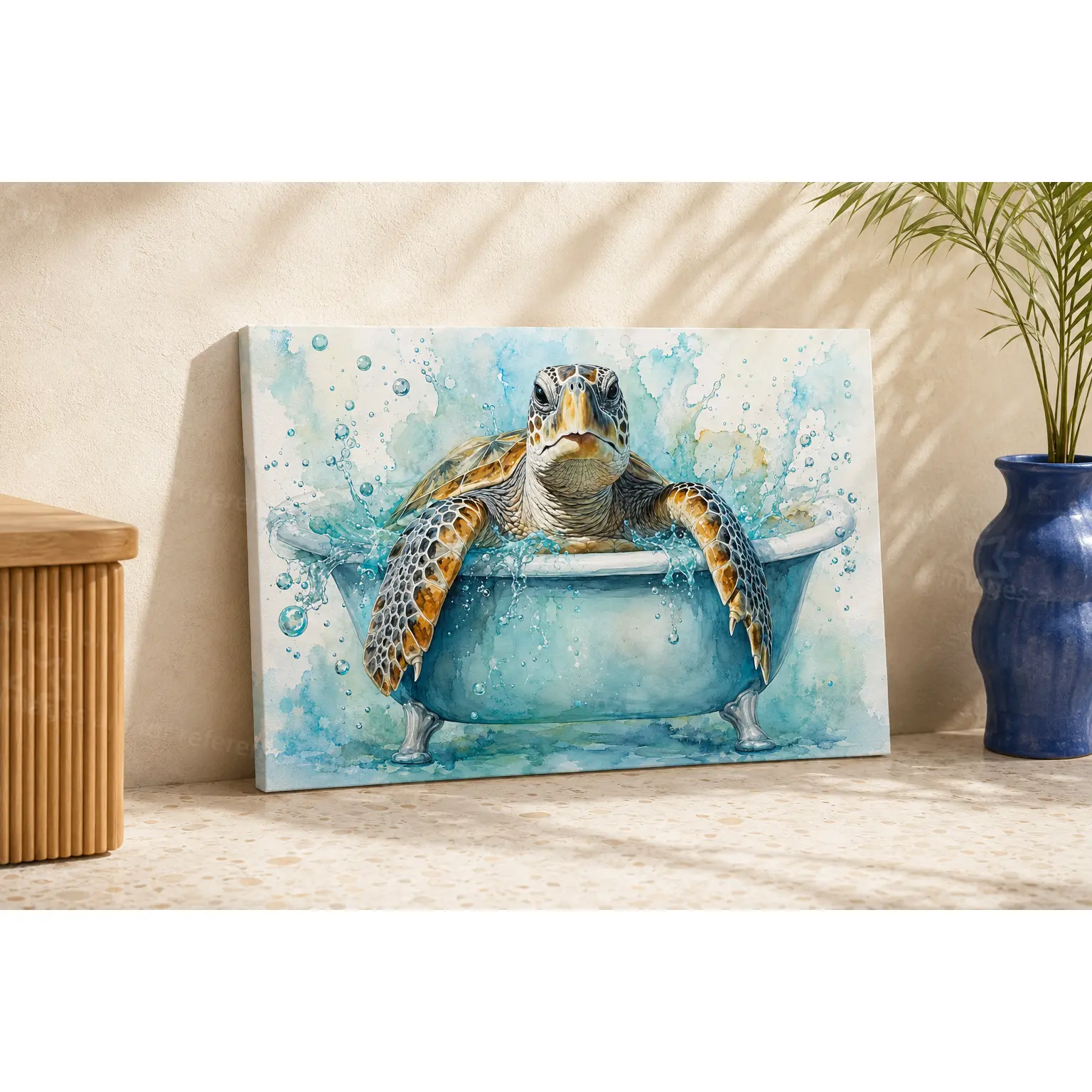 Whimsical Watercolor Sea Turtle in Vintage Bathtub Canvas Art Poster - Lightweight Transparent Framed Artwork, Artistic Coastal Home Decor for Bathroom, Beach House, Frames, Decoration