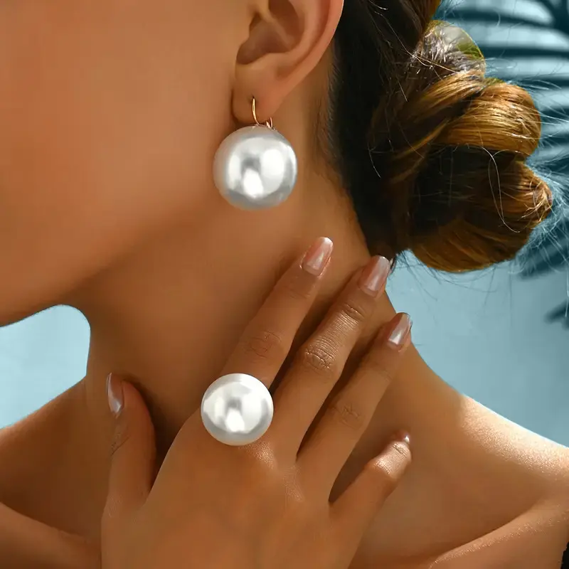 Oversized Big Round White Pearl Drop Dangle Earrings Gold Plated Huggie Hoop Minimalist Large Ball Pearl Earrings Women Wedding Bridal Elegant Formal Evening Party Jewelry Gift,Acrylic,Personalized