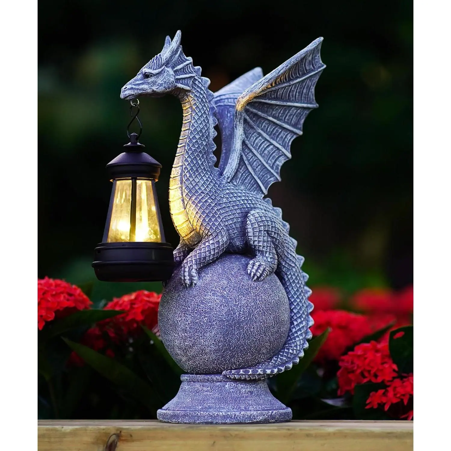 Solar Garden Dragon Statue: Outdoor Figurine with Lantern Lights | Weatherproof Resin Decorations, Home Yard Lawn Porch Balcony Patio Decor,Birthday Gifts for Mom Women Grandma