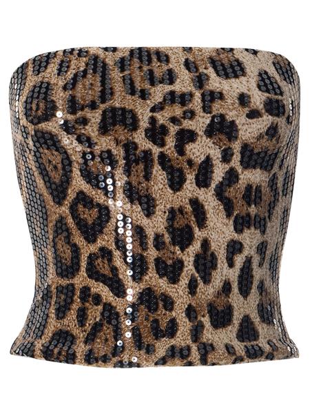 Women's Leopard Print Sequins Tube Top, Fashion Casual Strapless Top for Daily Outdoor Wear, Ladies Clothes for Summer