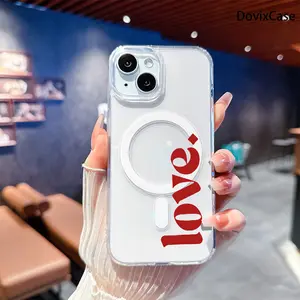 Phone Case: Bold Red Typography Featuring Vertical Love Quote Transparent Acrylic Magnetic HD Clear Shockproof Printed Phone Case for iPhone 17 E Air Pro ProMax iPhone16 15 14 Plus 13 12 Mini 11 X XS XRx Series Full Models Great Gift