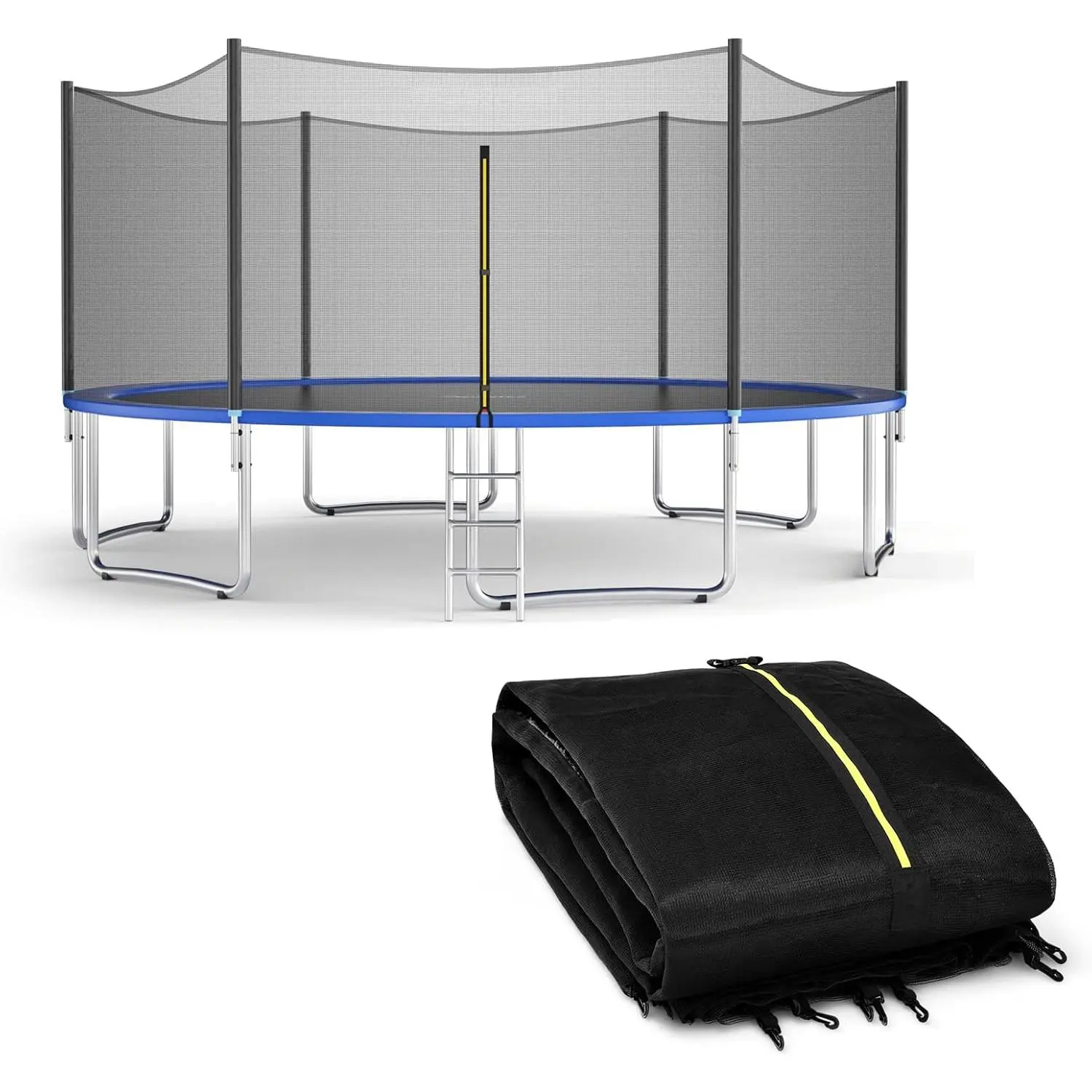 Trampoline Replacement Enclosure Net for Kids Outdoor Play, Multi-Sizes Universal Fit Round Shape Accessory, Weather-Resistant, Double Zippers, Secure Hooks, Buckles, Fits 8/10/12/14/15/16Ft Round Frames (Poles Not Included) Trampoline Safety Enclosure