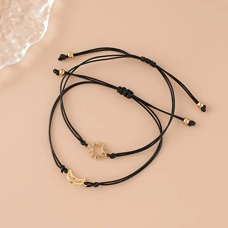 Celestial Friendship Bracelets with Sun and Moon Alloy Charms, Adjustable Slide Set for Couples and Daily Wear, Adjustable Slide Bracelets & Bangles, Moon-Themed Bracelets & Bangles