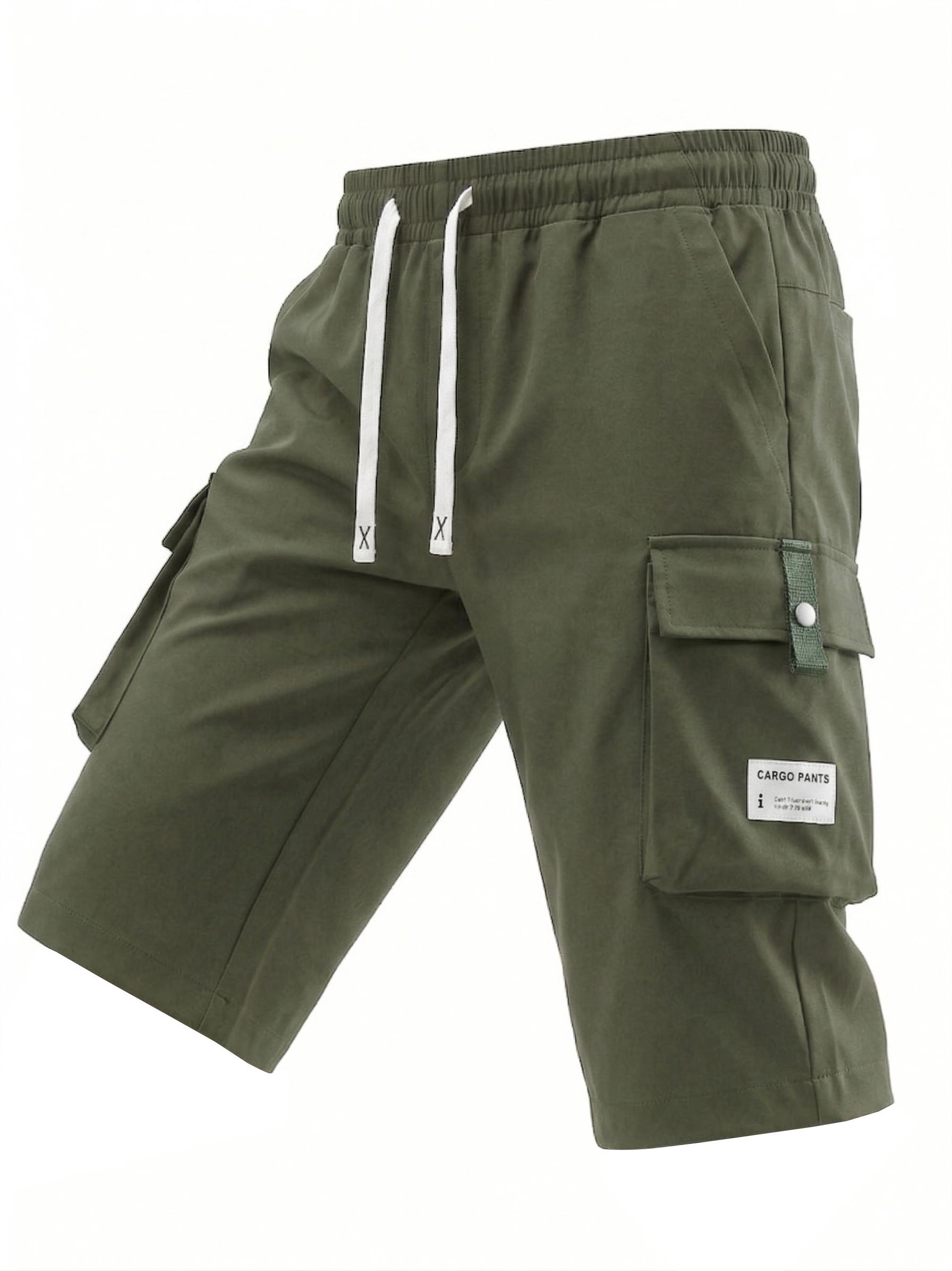 3 Pack Men&rsquo;s Cargo Shorts, 7/8 Length, Summer Drawstring Waist, Large Pockets, Letter Patch Details, Fashionable Casual Athletic Shorts