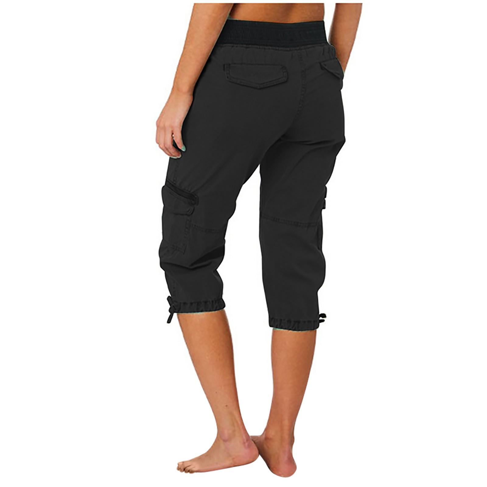 Women Cargo Capris Soild Casual Pants With Pocket Drawstring Outdoor Hiking Pants Women'S Slacks Thin Streetwear Tops Chic White Womenswear Bottom Comfort Basic