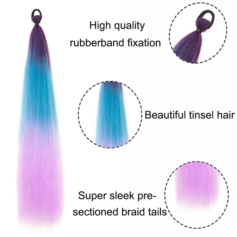 2026 NEW 26Inch Synthetic Ponytail Extension with Elastic Tie Hair Band Long Yaki Straight Colored Braiding Ponytail  Colors