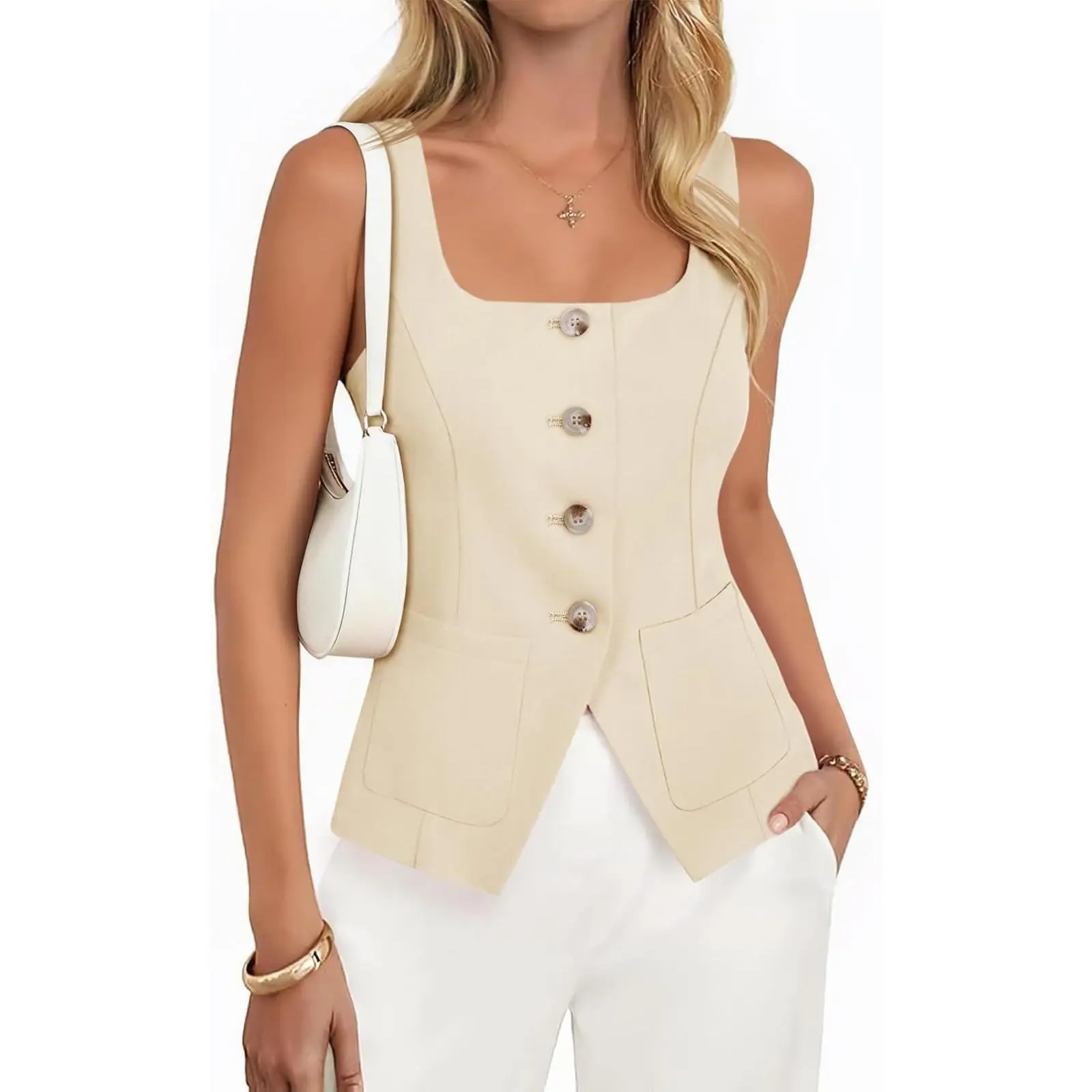 Yousify Womens Suit Vest Button Down Blazer Vest Tops 2026 Summer Sleeveless Tank Top Business Square Neck Waistcoat