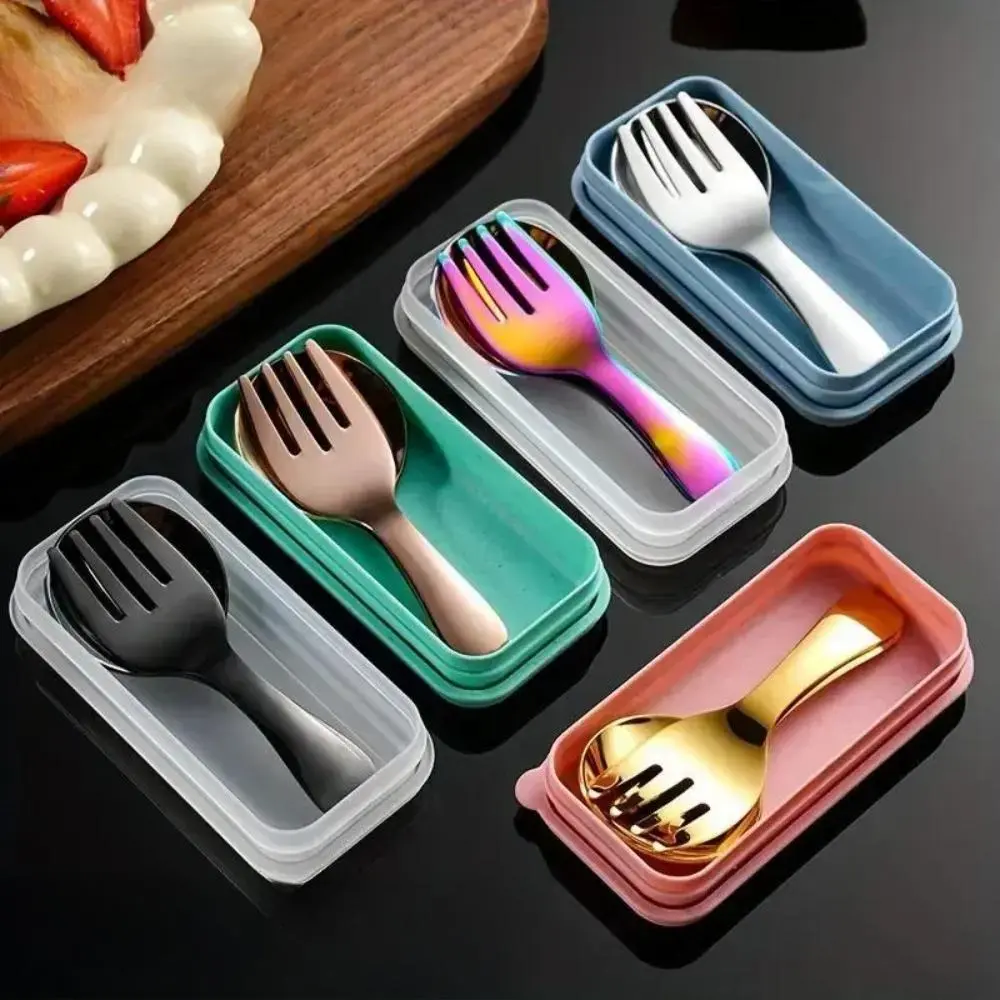 Portable Stainless Steel Cutlery Set, Reusable Fork & Spoon with Storage Box, Space-Saving Travel Tableware Kit for Camping, Picnic, Outdoor Travel & Daily Meals