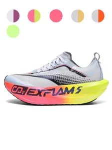 Women's Gray-Red-Yellow Gradient Mesh Sneakers, Breathable Flyknit & Full-Length Carbon Plate & Ultra-Light Rebound Professional Running Shoes