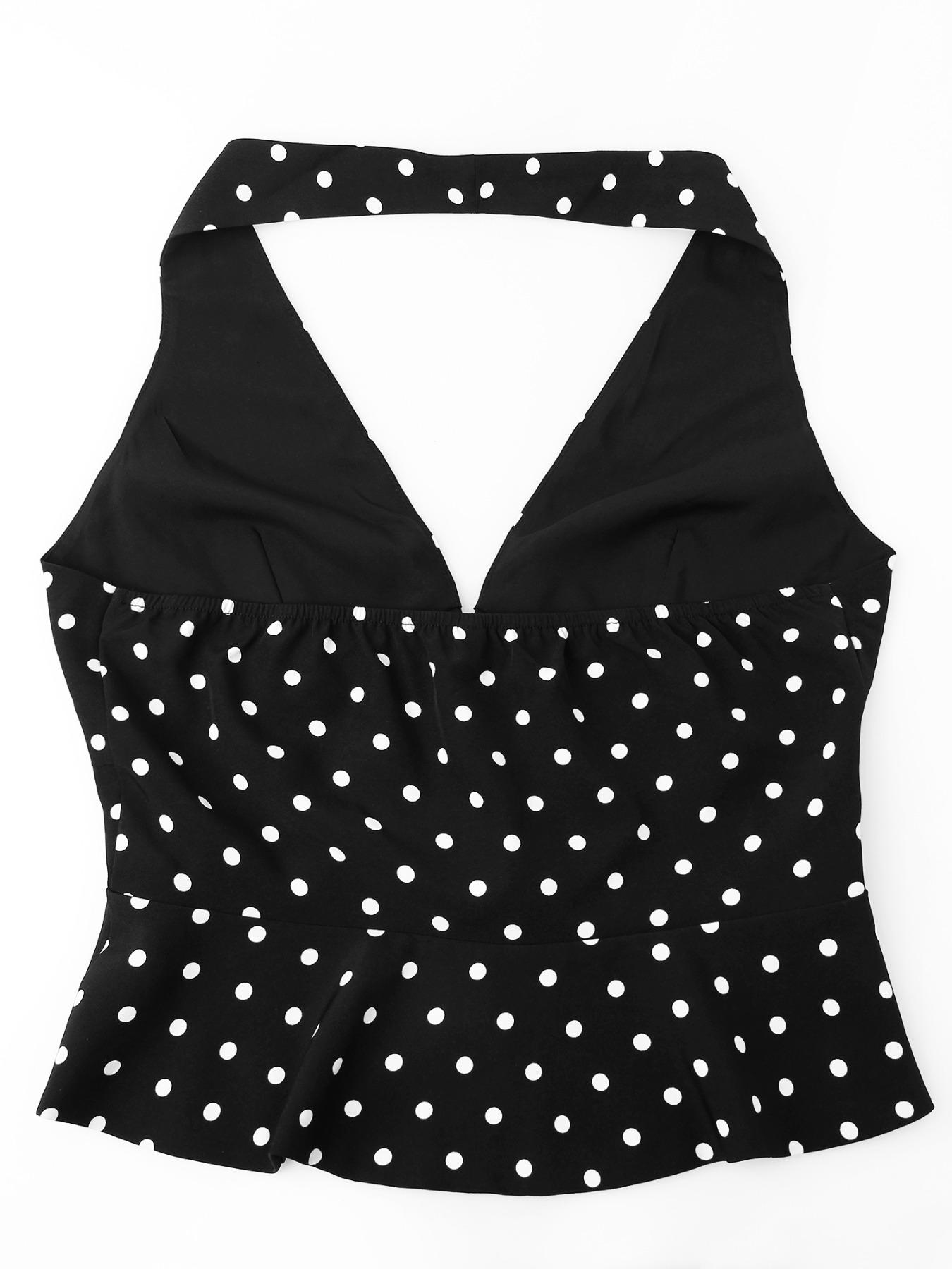 Women's Polka Dot Print Open Front Crop Tank Top, Casual Fitted Sleeveless Cropped Top for Summer, Women's Clothing for Daily Wear