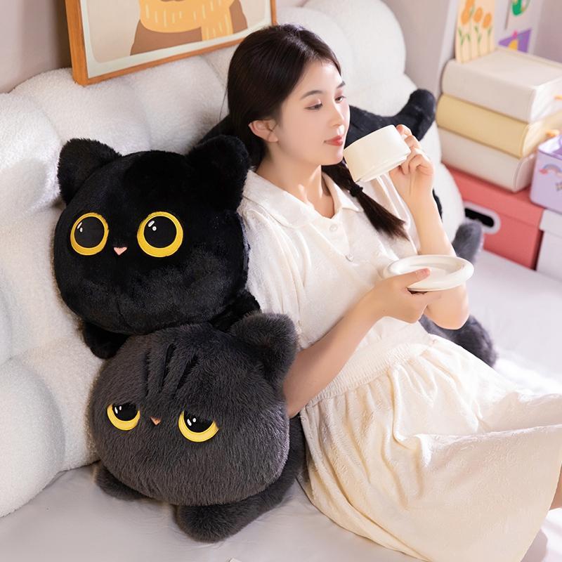 50-90cm Cute Black Cat Plush Toy Doll Kawaii Big Cuddly Pillow Cushion Ins Black Cat Plush Toy Doll For Boy Girl Brithday Gifts