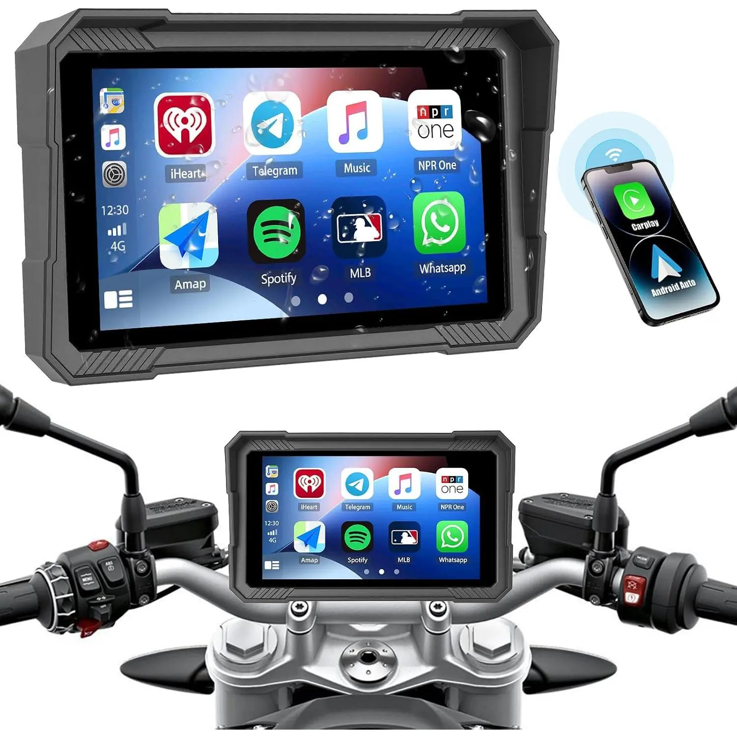 5-Inch Motorcycle CarPlay Display with Wireless CarPlay, Android Auto, Bluetooth, IP67 Waterproof Navigation System, HD Touchscreen for Motorcycles, 12V campingessentials