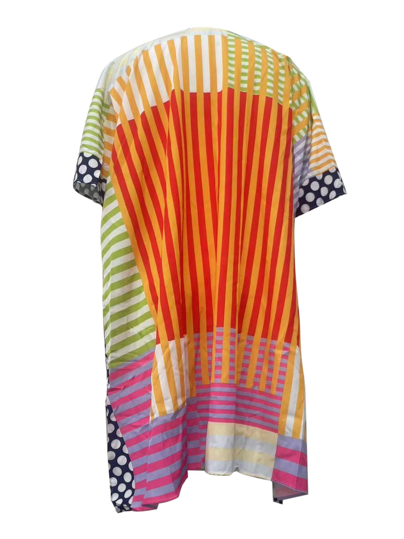 Women's All Over Striped Print Split Hem Batwing Sleeve Kimono, Loose Casual Half Sleeve Open Front Outerwear for Daily Wear, Coats for Women, Ladies Clothes for All Seasons, Baggy Womenswear