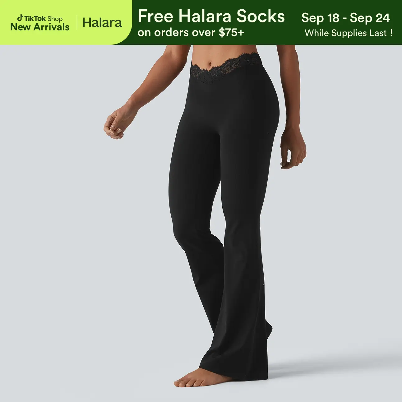 Halara UltraSculpt™ V-Shaped High Waisted Contrast Lace Yoga Flare Leggings with Pockets