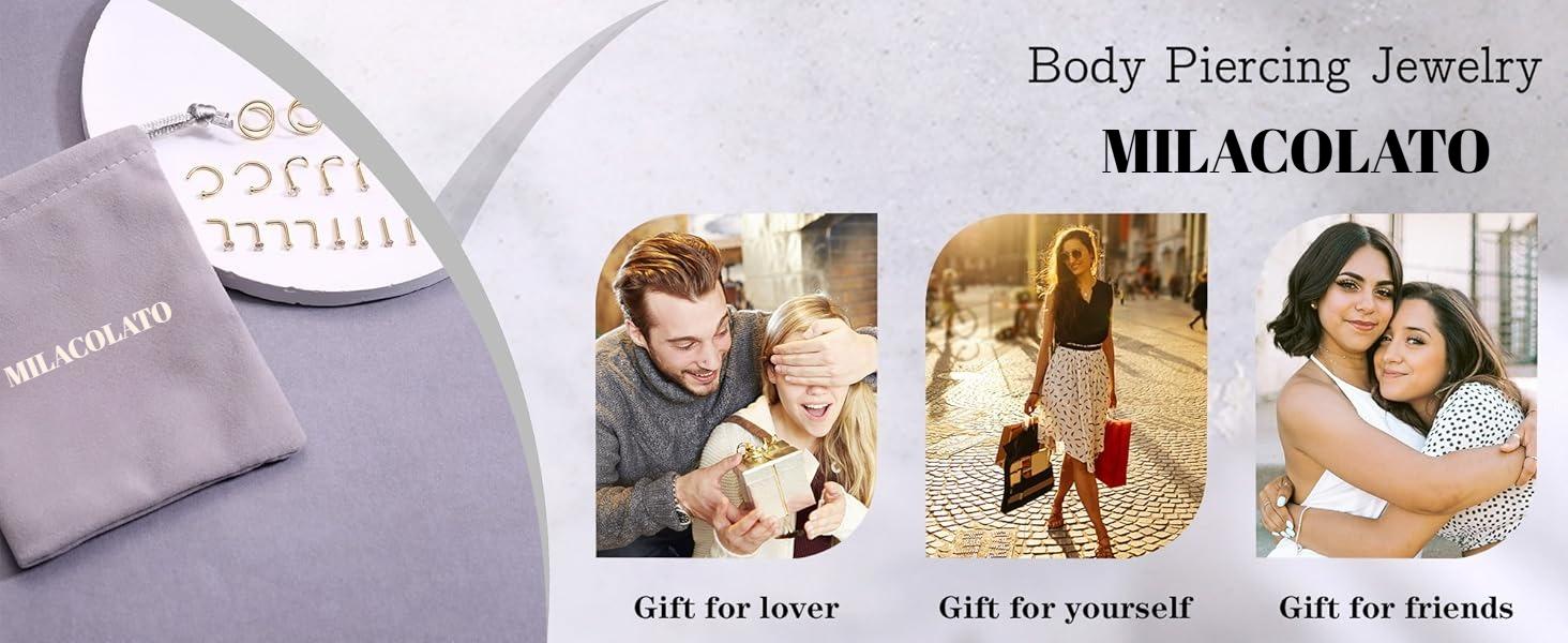 Milacolato 18Pcs Nose Rings Studs - 316L Surgical Steel 14K Plated Gold Nose Studs Double Hoop Nose Ring for Women Men 18G/20G Nose Rings Stud Hypoallergenic Nose/Body Piercing Jewelry 1.5mm 2mm 2.5mm 3mm CZ