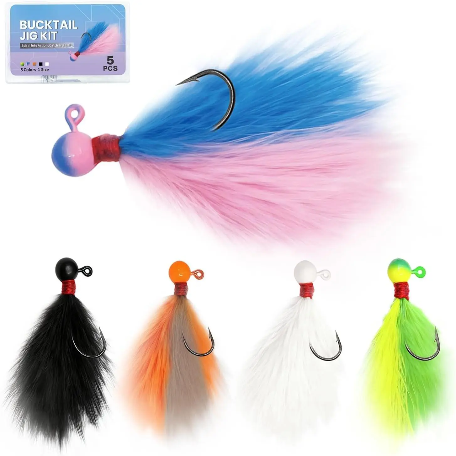 Crappie Jigs 5 count Hand Tied Marabou Jigs for Freshwater Fishing | Fishing Jigs with High Carbon Steel Hooks Marabou Feathers  Action 1/64-1/4oz  Colors for Trout Crappie & Walleye
