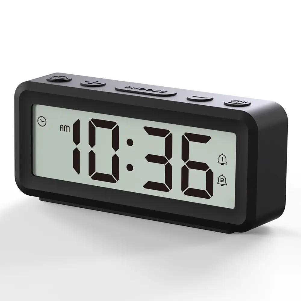 Simple Multi-Function Student Wake-Up Alarm, Silent Clock for Dormitory Bedroom Outdoor, Mini Electronic Clock with Temperature Humidity Date Display, LCD Dual Alarm Desk Clock