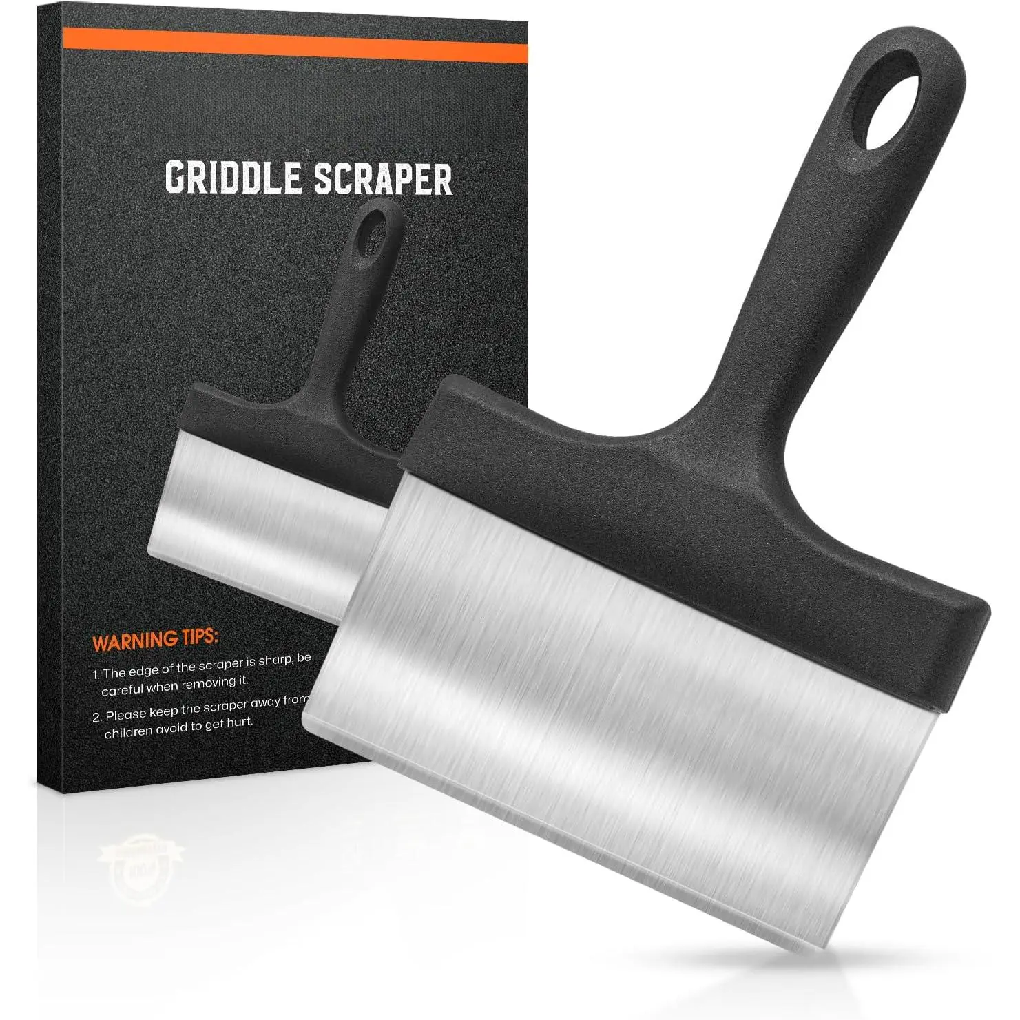 Heavy-duty barbecue scraper, stainless steel griddle scraper, equipped with 5inch handle, durable kitchen food scraper tool, suitable for Blackstone barbecue accessories, outdoor barbecue flipping tool