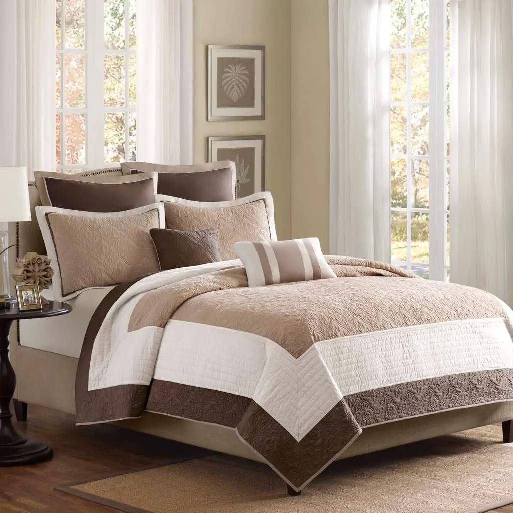 ARCH 7 Piece Quilt Set King/Cal King Size Beige Soft Microfiber Bedding with Euro Shams and Throw Pillows Lightweight Coverlet for Bedroom Guest Room All Season Home Decor, Home Furniture and Household Product Search Terms for US Online Shopping