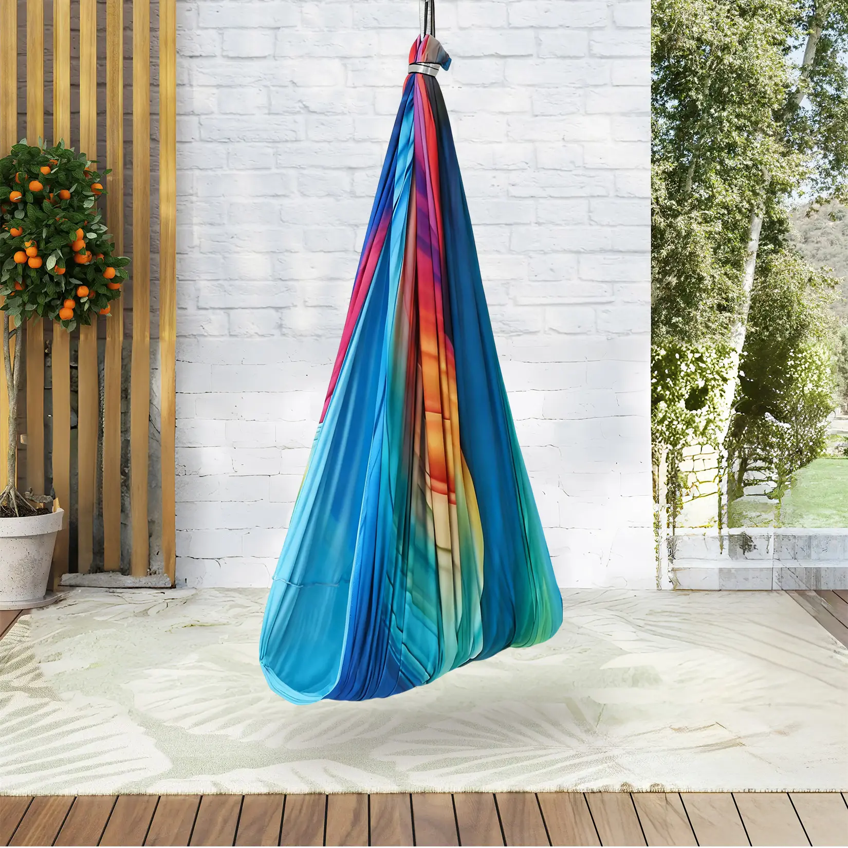 Outdoor Sensory Hammock Swing Chair, Heavy Duty Dual Layer Nylon Fabric, 360° Swivel Hanging Seat, Non Slip Machine Washable, 500 Lbs Load Capacity for Autism ADHD Sensory Therapy