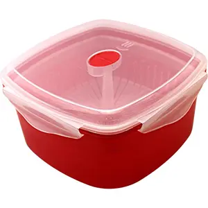 Microwave Vegetable Steamer Cooker BPA-Free with Removable Strainer Locking Vent Lid 2.47L Red for Healthy Cooking Quick Meals Cook Vegetables, Fish & Poultry by