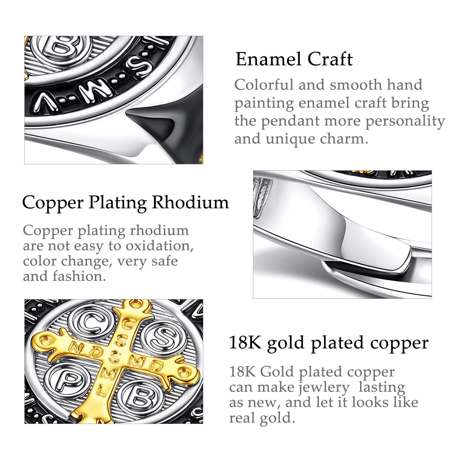 Eudora Saint Benedict Ring, Silver-Plated Protective Statement Ring, Vintage San Benito Cross for Men Adjustable Religious Jewelry