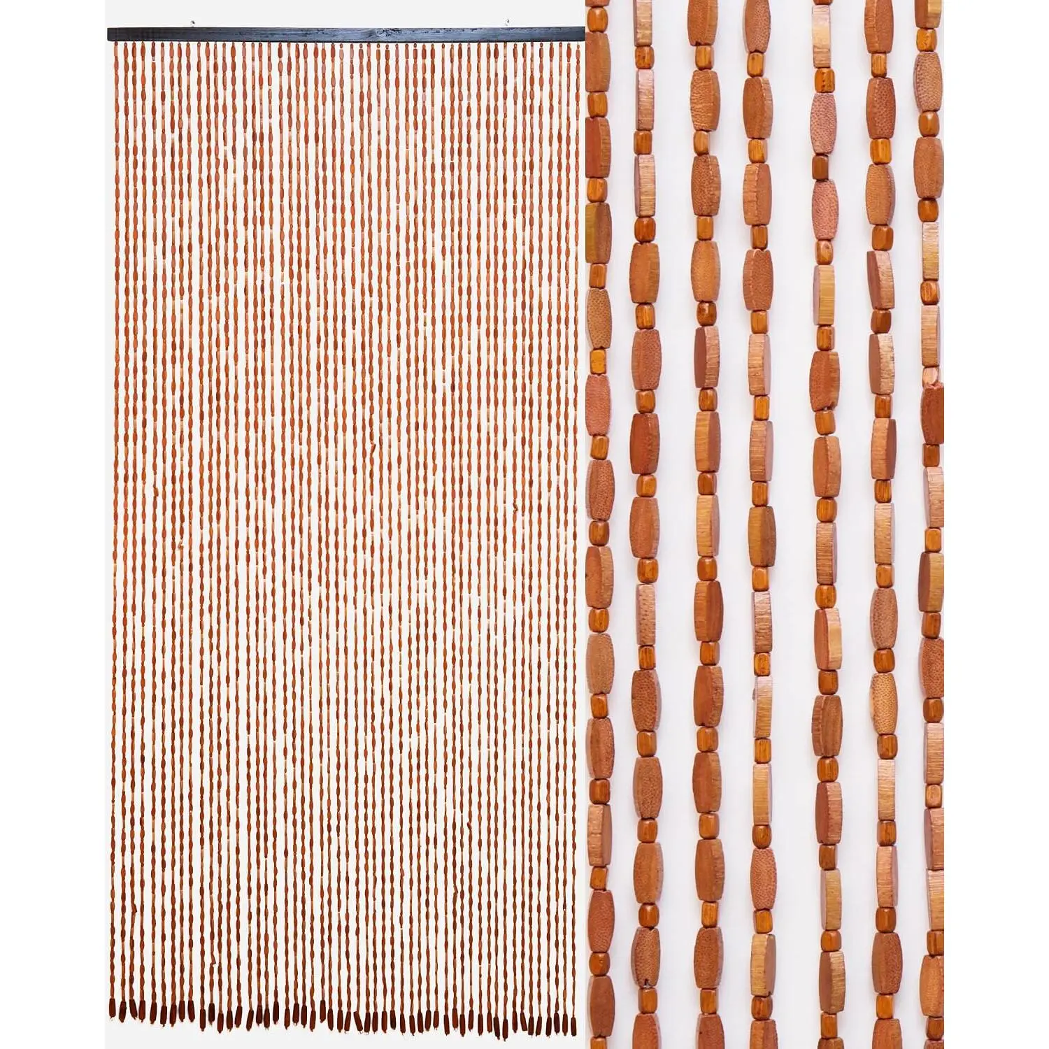 52 Strands 35.4" x 79"  and  Beaded Curtain for Doorway   Doorway Beads Bohemian  and Wooden Room Devider  Boho Beaded Curtain,Brown